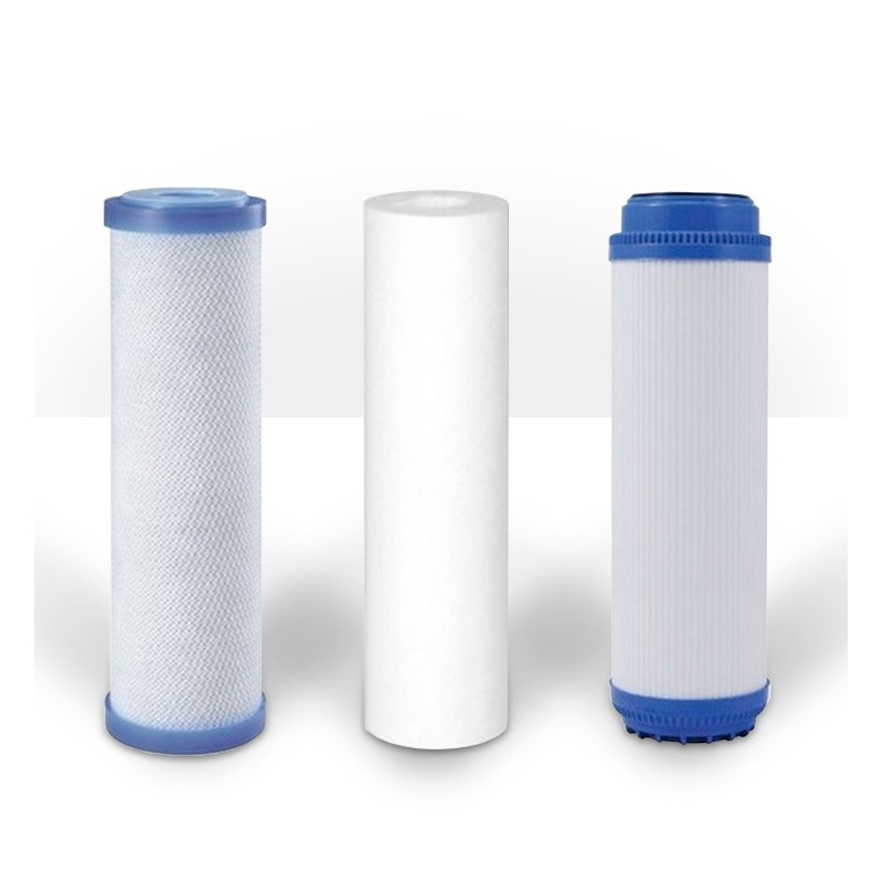 Pack de 3 filtros Inline para equipos de Osmosis Inversa. conexión rápida.