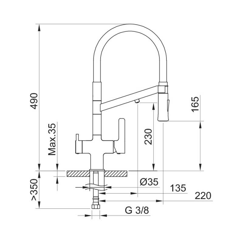 Grifo 3 vías osmosis inversa chef wt 17 con caño flexible